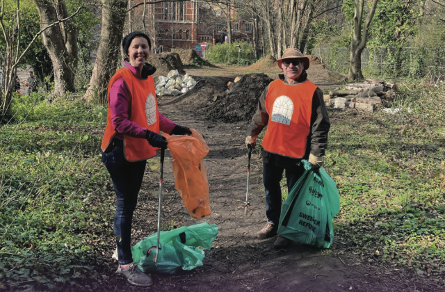 Volunteers clearing litter